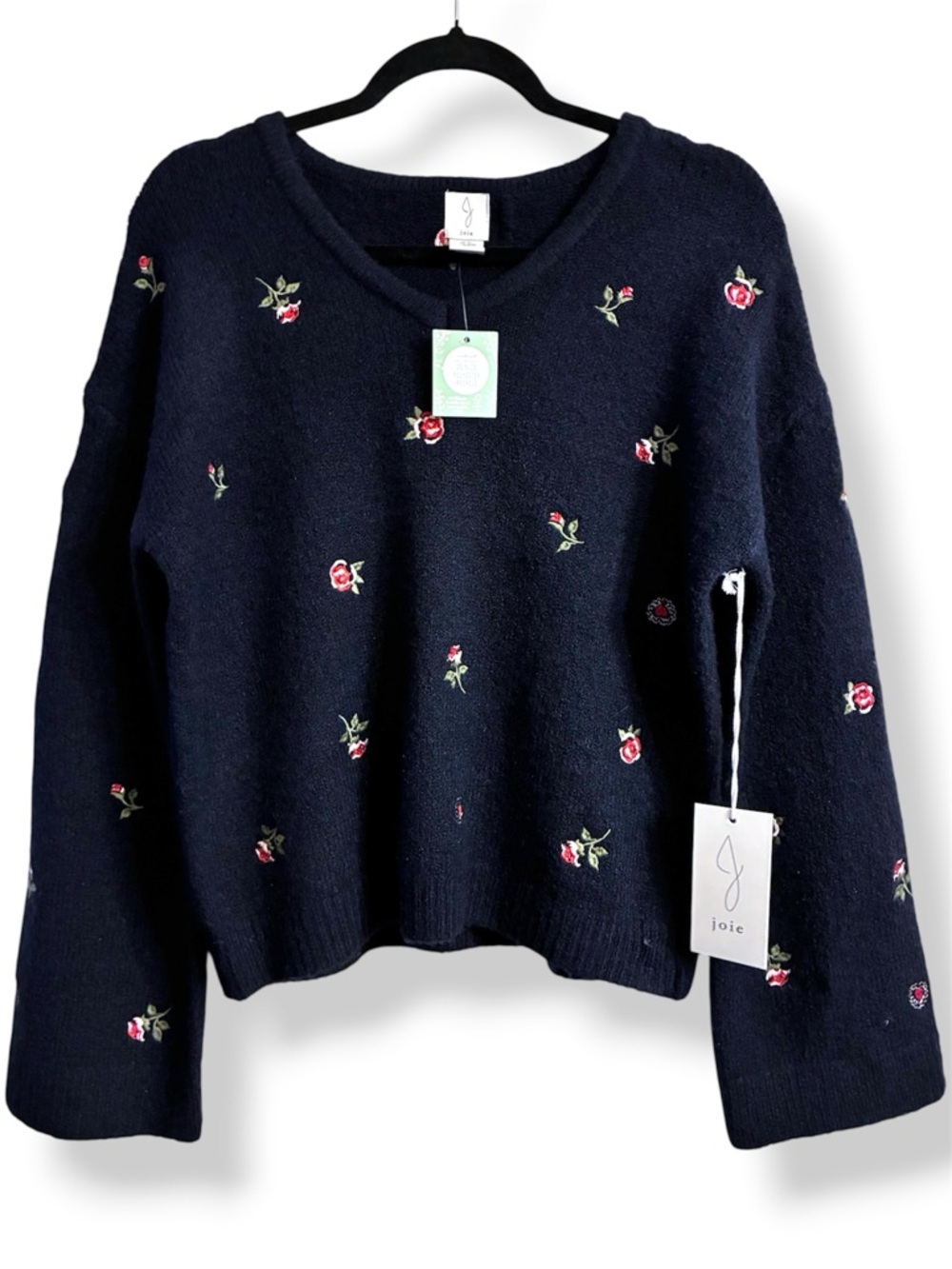 🌹 Joie Embroidered Sweater Floral Navy Knit Cozy Romantic NWT Medium